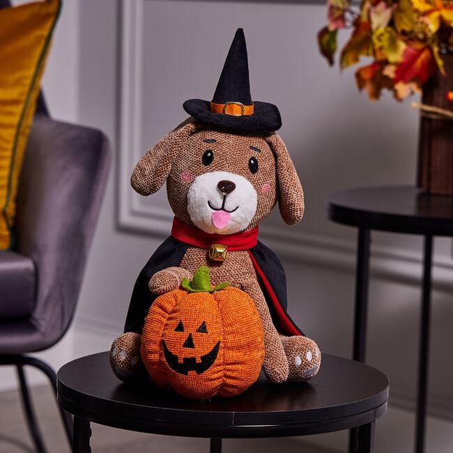 Halloween Décor Sitting Plush Dog With Pumpkin