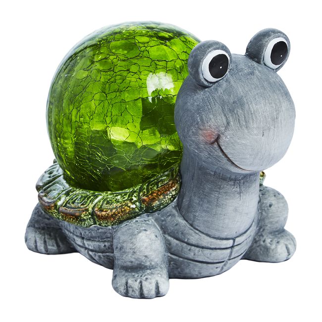 Solar Garden Light Turtle with Crackle Glass