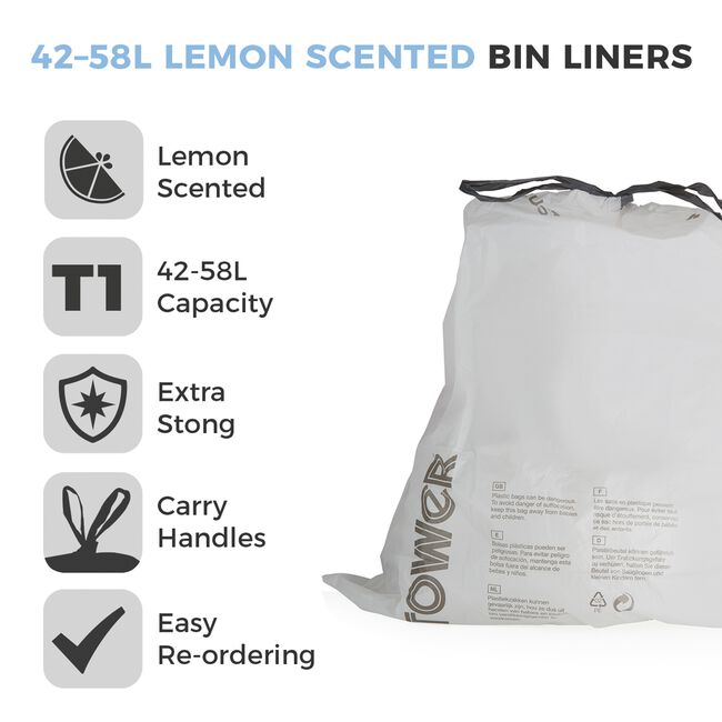 Tower Lemon Scented 42-58L Bin Liners