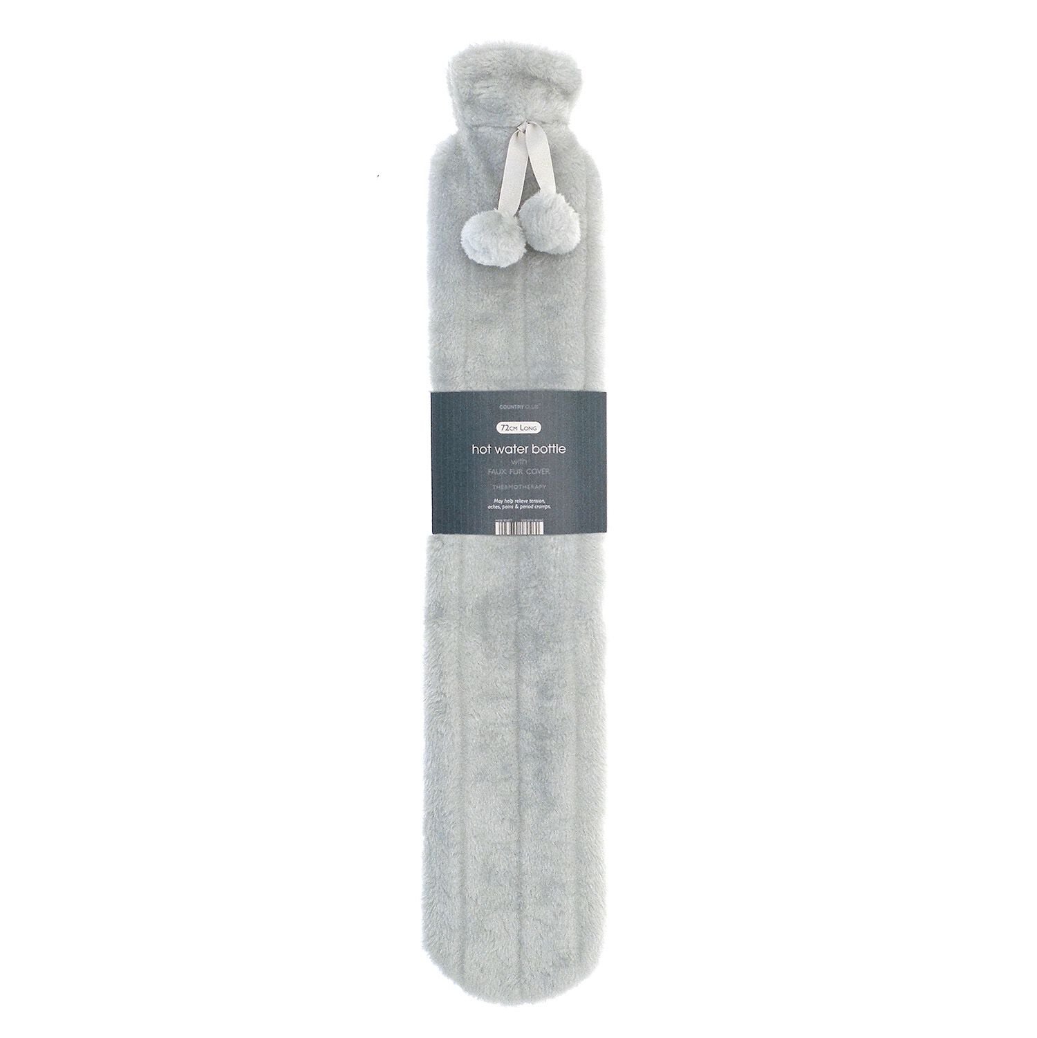 Long Faux Fur Hot Water Bottle - Silver - Home Store + More