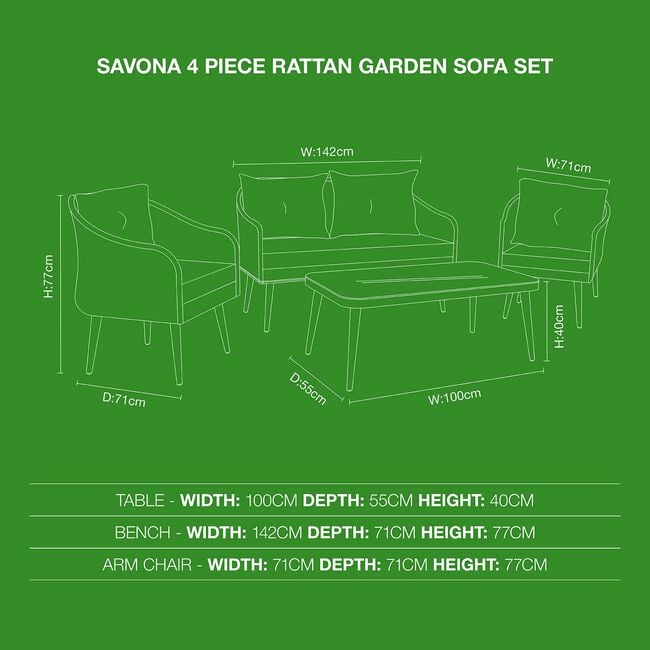 Savona 4 Piece Rattan Garden Sofa Set