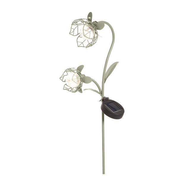 62cm Solar Metal Double Flower Garden Stake - Sage