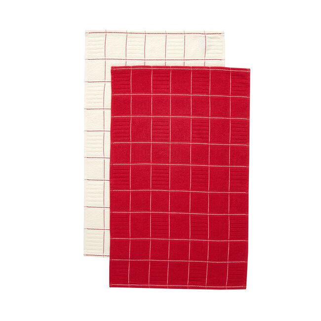 Check Kitchen Tea Towel 2 Pack - Red