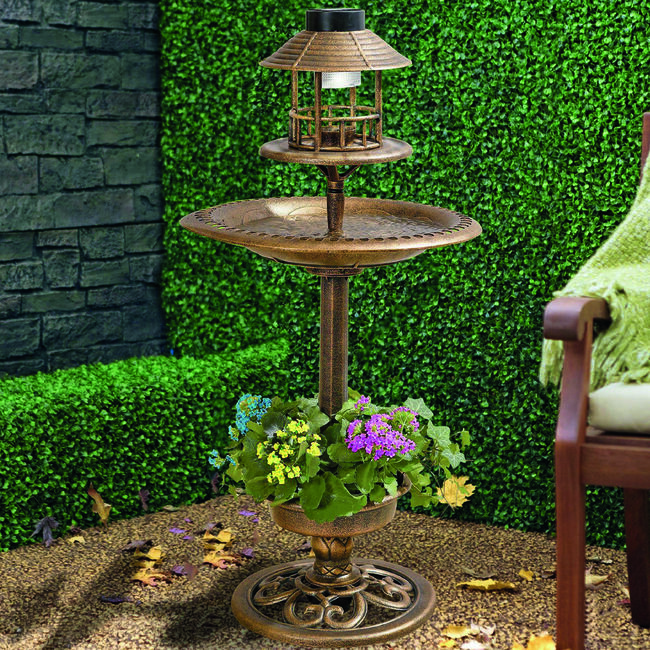 3 in 1 Bird Bath with Solar Light & Planter Home Store + More