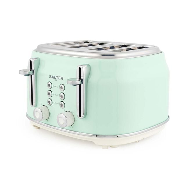 SALTER RETRO GREEN CURVED BODY 4 Slice Toaster
