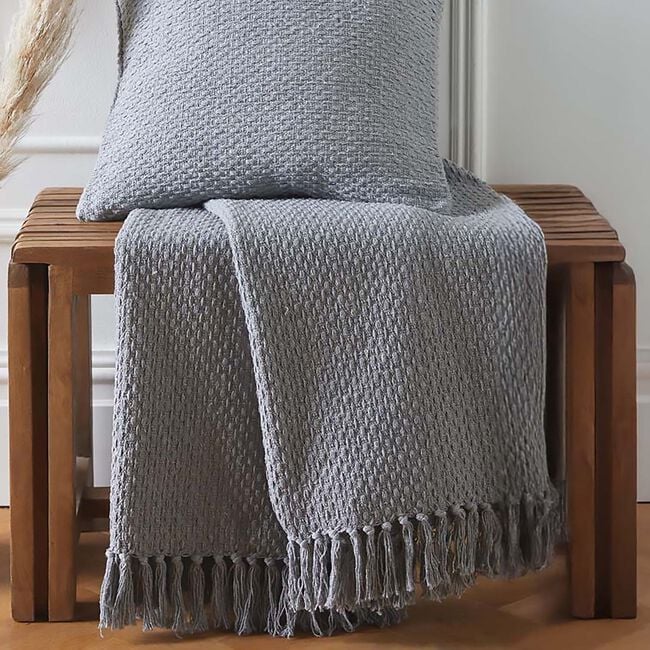 DRIFT HOME HAYDEN 100% RECYCLED COTTON GREY 130x180cm Throw