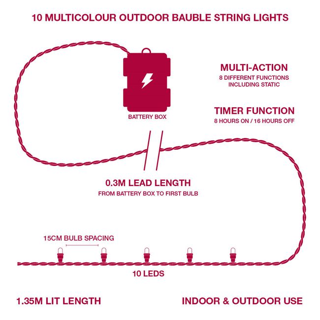 10 Outdoor Bauble String Christmas Lights