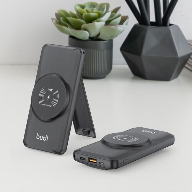 Budi Black 10000mAh Power Bank with Wireless 
