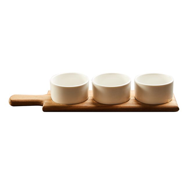 Fiesta Joy Acacia Paddle Tray with Dip Bowls