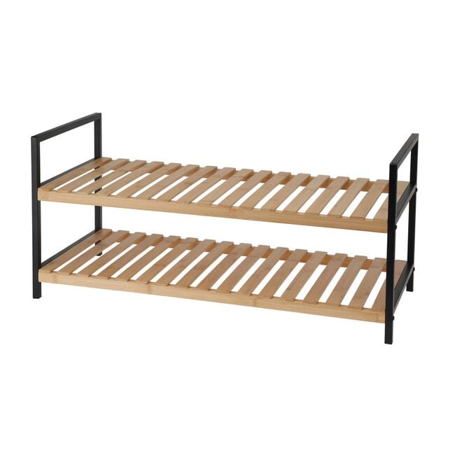Storage Solutions Two Layer Bamboo Shoe Rack