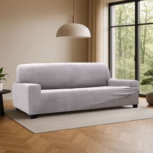 REGAL MILLS EASYSTRETCH VELVET SILVER  3 Seater Sofa Cover