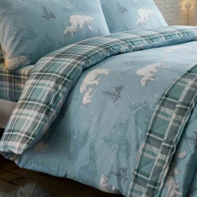 SINGLE DUVET COVER Brushed Cotton Plaid Polar Bears
