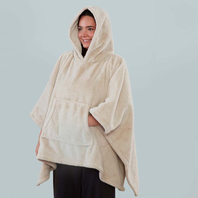 NICOLE DAY FAUX FUR HOODIE BLANKET Natural 