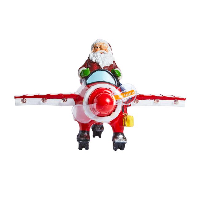 Santa Airplane with LED Merry Christmas 13.5cm