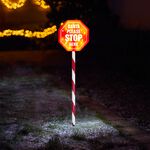 Santa Stop Here Path Sign With Red & White Stem