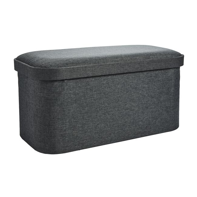 Oval Linen Foldable Large Charcoal Ottoman