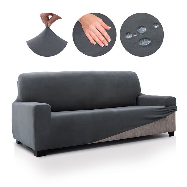 REGAL MILLS EASYSTRETCH VELVET DARK GREY  4 Seater Sofa Cover