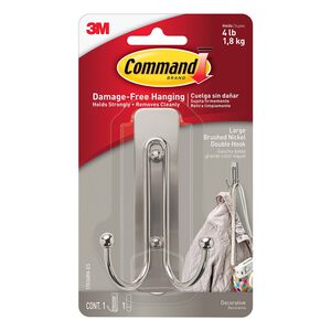 Command™ Large Brushed Nickel Double Hook