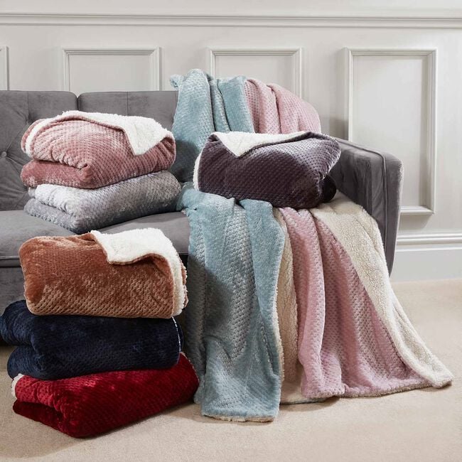 Nicole Day Waffle Sherpa Throw 130x170cm -Duck Egg