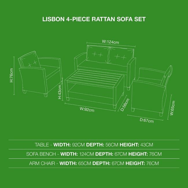 Lisbon 4 Piece Rattan Sofa Set