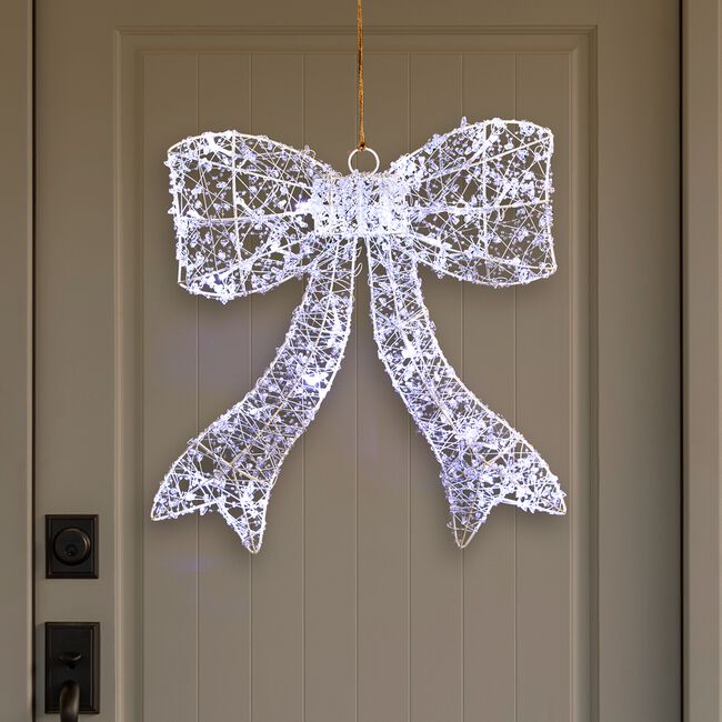 Crystal Bead Christmas Bow with Twinkling Lights