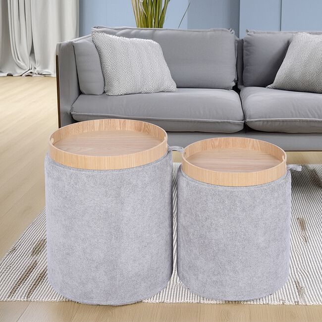 LARGE LIGHT GREY OTTOMAN With Tray