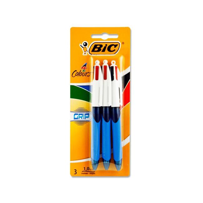 Bic 4 Colour Grip Ballpoint Pens 3 Pack