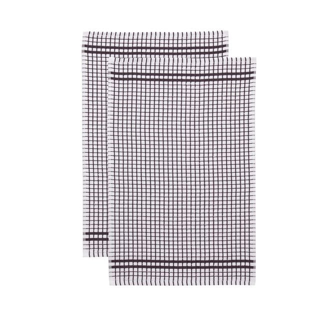 Mono Check Tea Towels 2 Pack - Charcoal