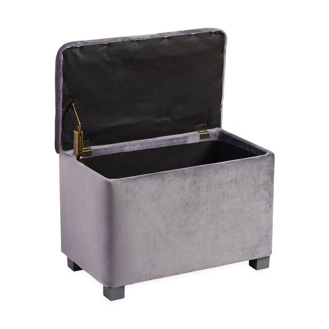 Small Grey Velvet Storage Ottoman