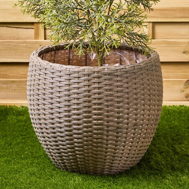 WICKER Large Round Plant Pot Grey