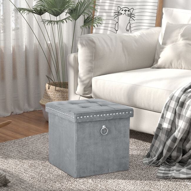 VELVET FOLDABLE SMALL Charcoal Ottoman