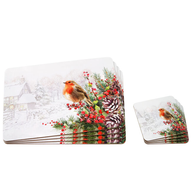Robin Snowscene 4Pack Mats & Coasters