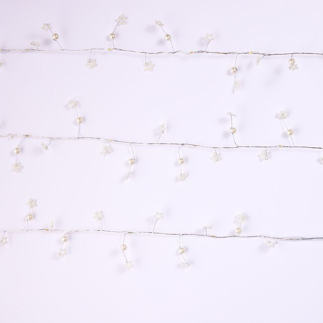 20 LED White Pearl and Star Bead String Lights