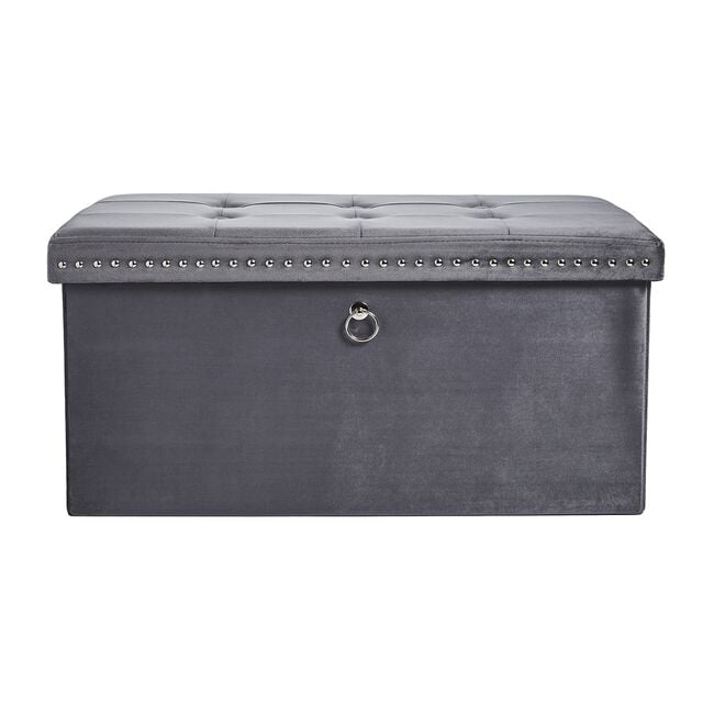 Velvet Foldable Large Charcoal Ottoman