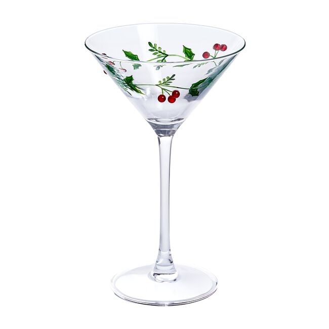 The Jolly Sleigh Holly Leaves Berry Martini Glass