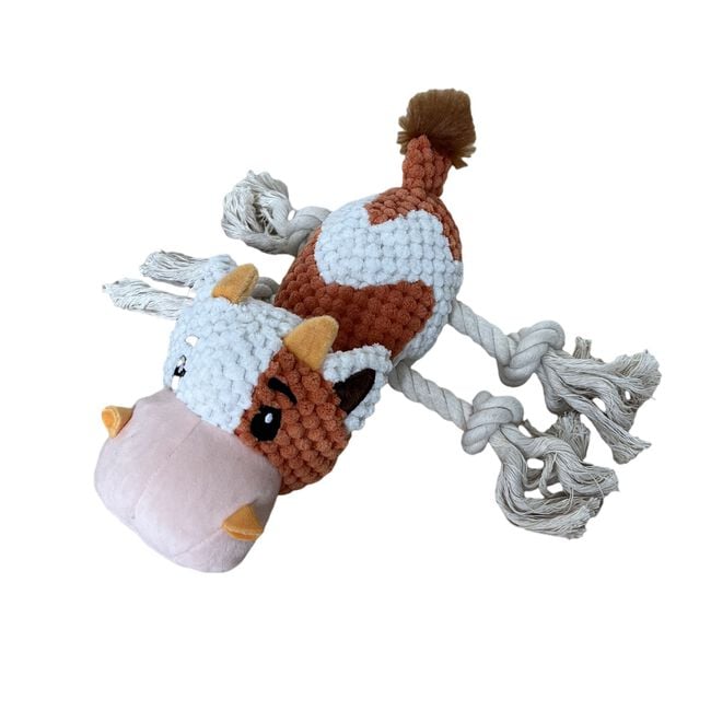 Cow Plush & Rope Dog Toy