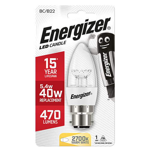 Energizer B22 LED Candle Bulb Clear 59W (EQ40W)
