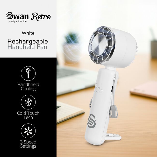 SWAN Rechargeable handheld Fan White