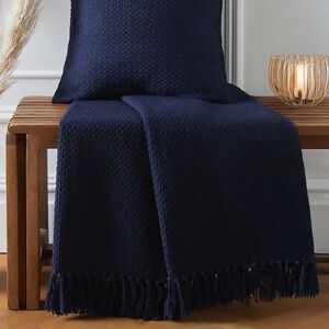 DRIFT HOME HAYDEN 100% RECYCLED COTTON NAVY 130x180cm Throw