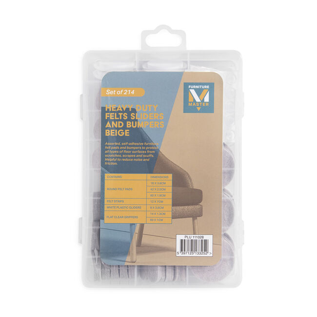 Heavy Duty Felt Sliders & Bumpers 214 Pack - Beige