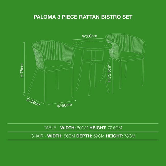 Paloma 3-piece Rattan Bistro Set