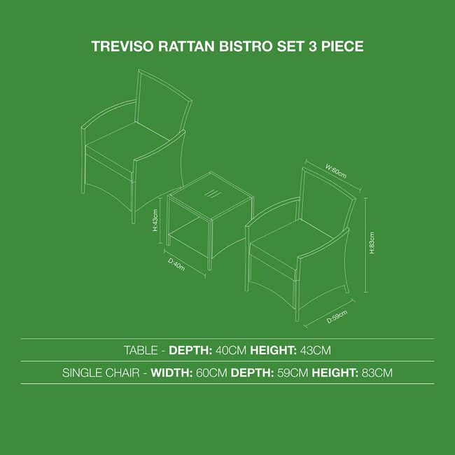 Treviso Rattan Bistro Set 3 Piece