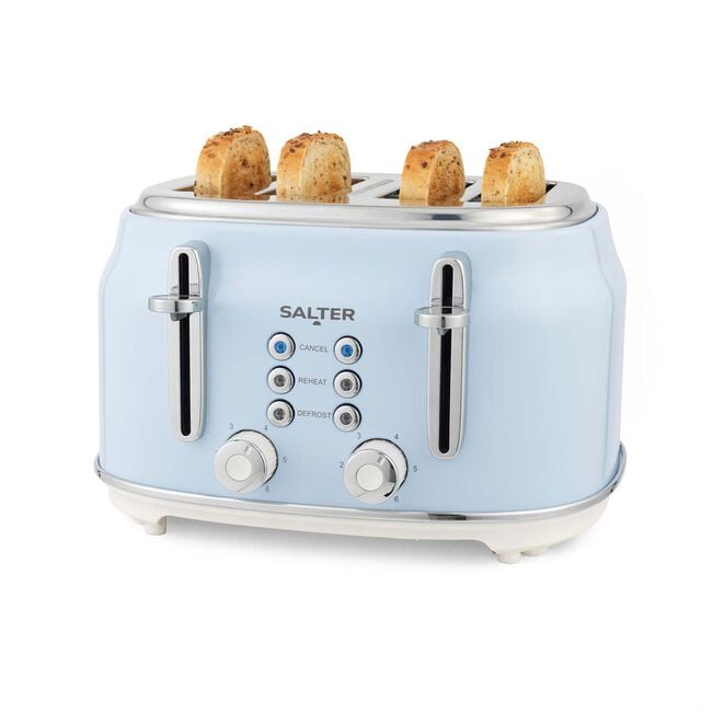 SALTER RETRO BLUE CURVED BODY 4 Slice Toaster