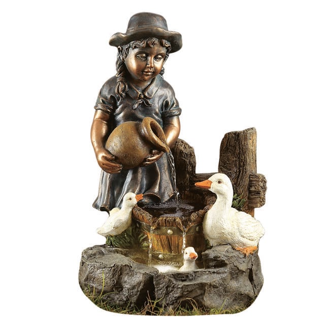 Girl & Ducks Playing Garden Water Feature