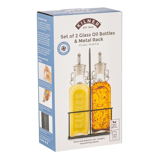 Kilner 2 Piece Oil Bottle & Metal Rack Set