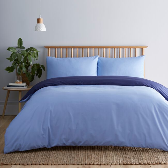 SINGLE DUVET COVER Luxury Percale Cornflower/Navy