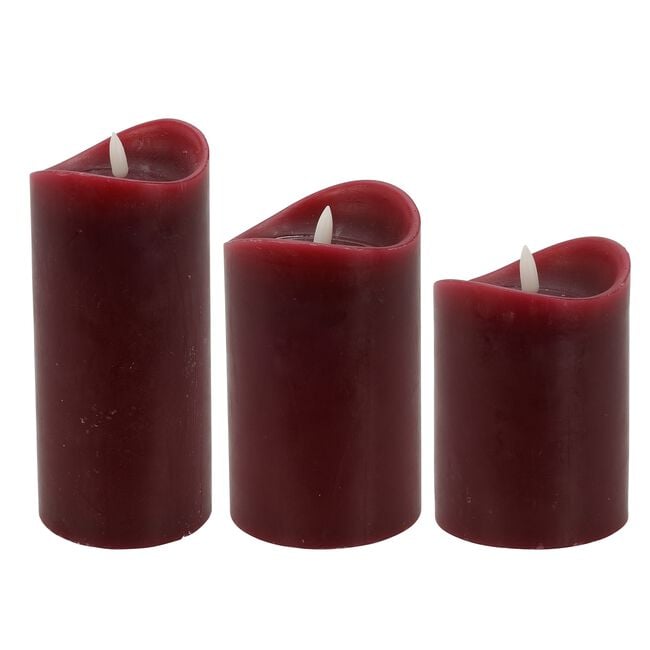LED Pillar Candle Red - Set of 3