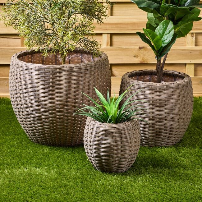 WICKER Medium Round Plant Pot Grey