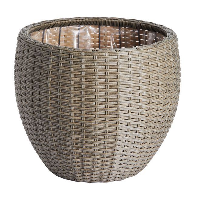 WICKER Large Round Plant Pot Grey