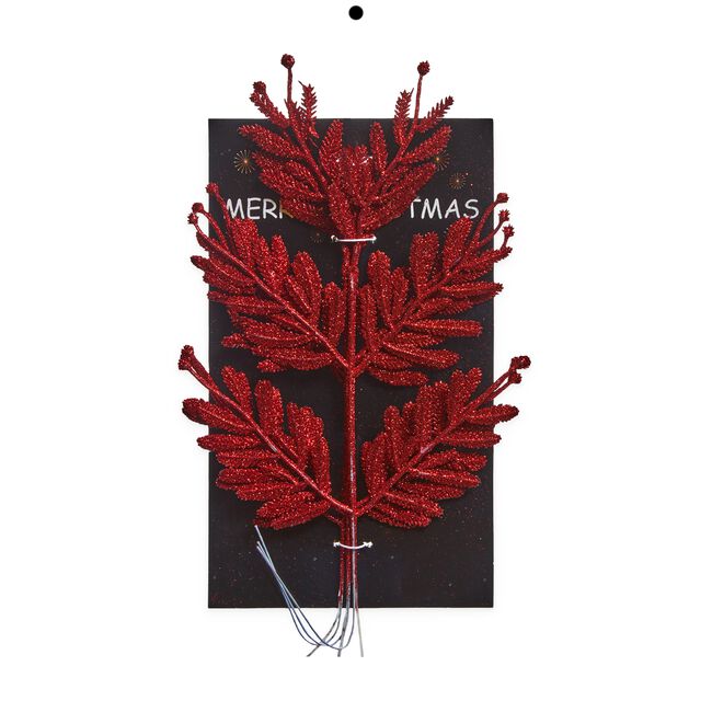 Red Christmas Glitter Fern & Feather Pick